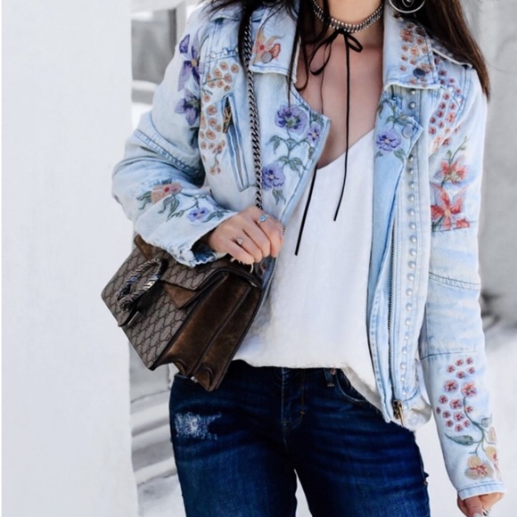 BLANK NYC embroidered moto denim jean jacket Excellent condition XS - Picture 9 of 9